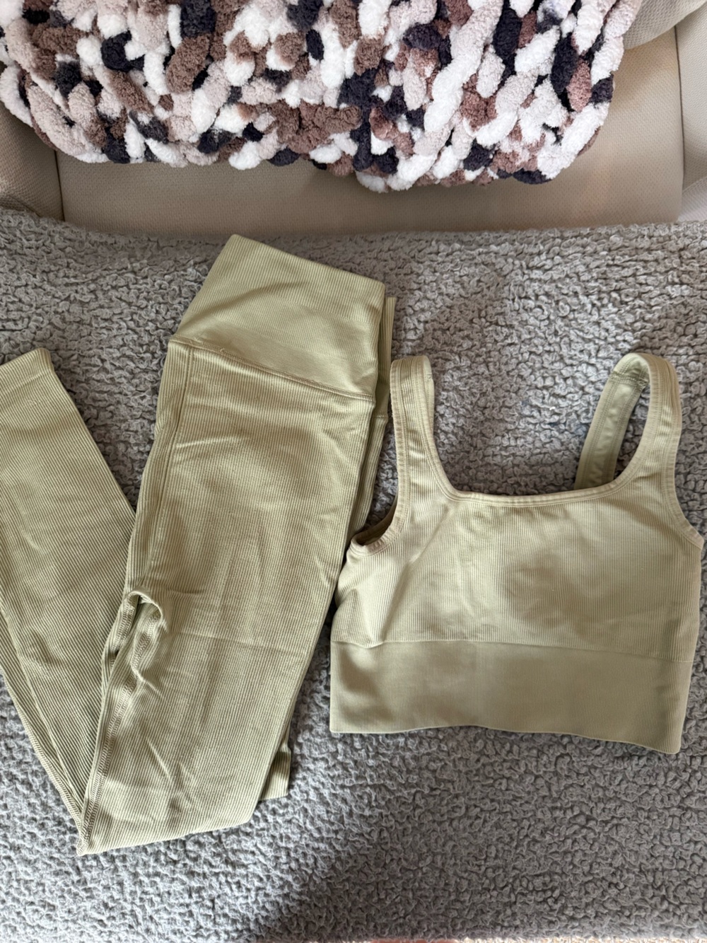 J-Crew Ribbed Sports Bra and High-Waist Leggings Set in Light Olive
